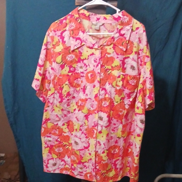 White Stag Floral Cotton Blouse - 4X (26W-28) - Picture 1 of 4